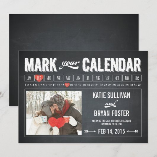 Chalkboard Calendar Photo Save the Date Cards (Voorkant / Achterkant)