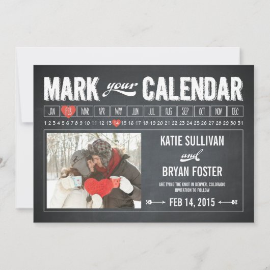 Chalkboard Calendar Photo Save the Date Cards (Voorkant)