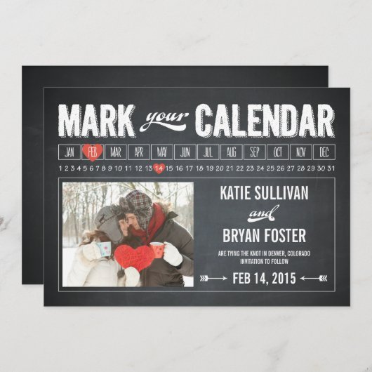 Chalkboard Calendar Photo Save the Date Cards (Voorkant / Achterkant)
