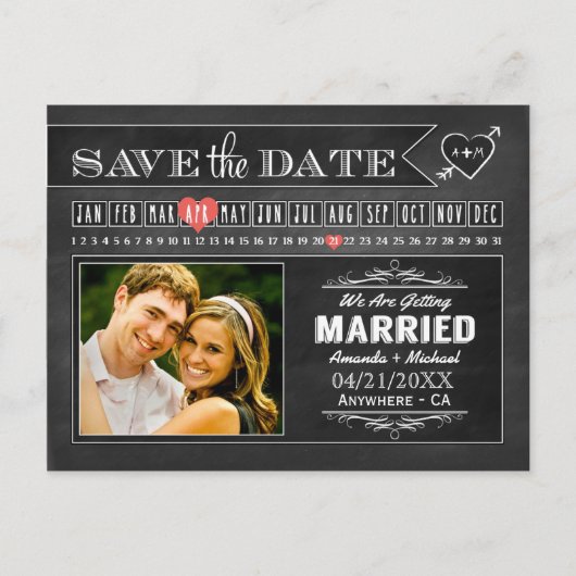 Chalkboard Calendar Photo Save the Date Cards Aankondigingskaart (Voorkant)