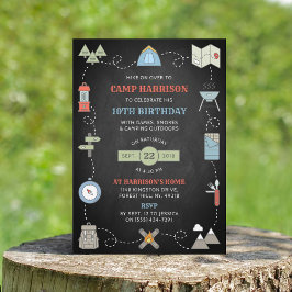 Chalkboard Camping Birthday Party-uitnodigingen Kaart