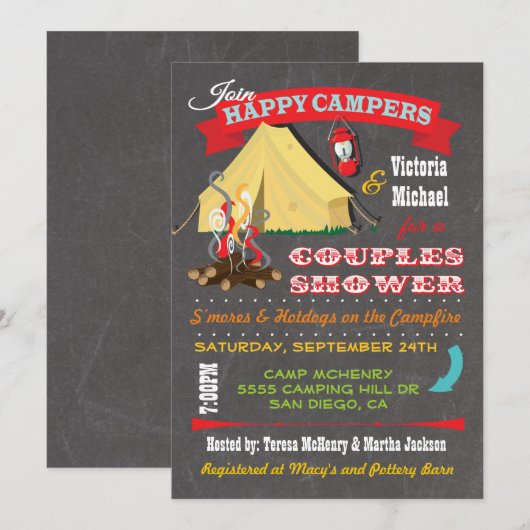 Chalkboard Camping Koppels Douche Uitnodigingen (Voorkant / Achterkant)