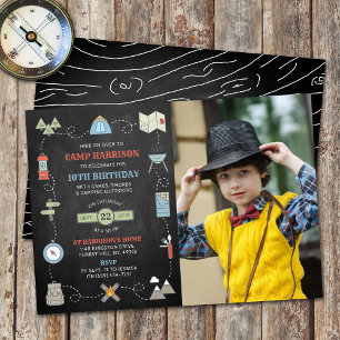 Chalkboard Camping Photo Any Age Birthday Kaart