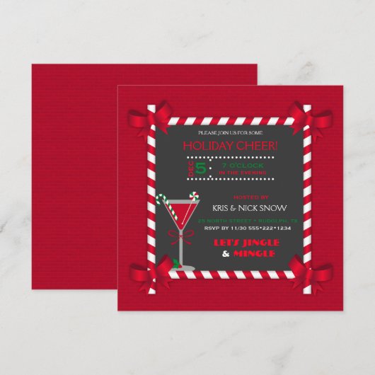 Chalkboard Candy Cane Lijst Cocktail Holiday Kaart (Voorkant / Achterkant)