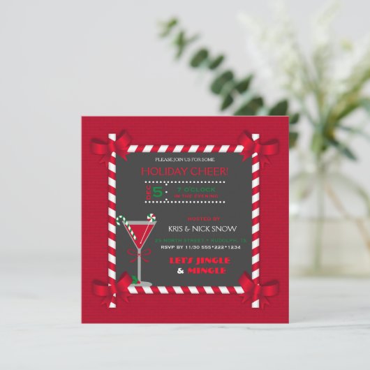 Chalkboard Candy Cane Lijst Cocktail Holiday Kaart (Staand voorkant)