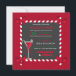 Chalkboard Candy Cane Lijst Cocktail Holiday Kaart<br><div class="desc">Met snoeprietjes omhuld bord ziet u met hoekbogen en martini cocktail op een rode bakstenen achtergrond.</div>