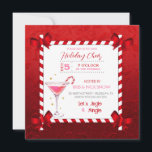 Chalkboard Candy Cane Lijst Cocktail Holiday Kaart<br><div class="desc">Candy cane lijst met hoekstrikken en martini cocktail op een rode achtergrond.</div>