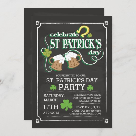 Chalkboard Celebrate St Patrick's Day Dinner Party Kaart (Voorkant / Achterkant)