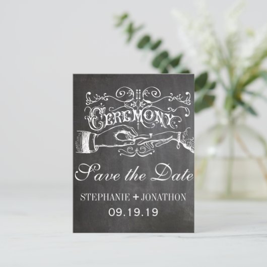 Chalkboard Ceremony  Save the Date Aankondigingskaart (Staand voorkant)