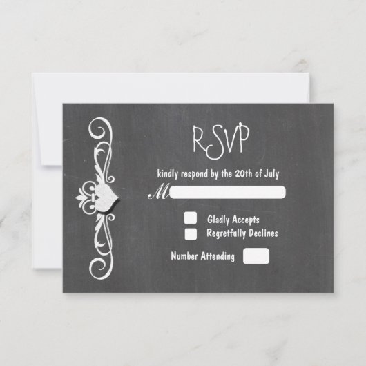 Chalkboard Chalk HeartWedding RSVP kaart uitnodigi (Voorkant)