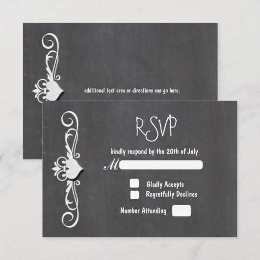 Chalkboard Chalk HeartWedding RSVP kaart uitnodigi (Voorkant / Achterkant)