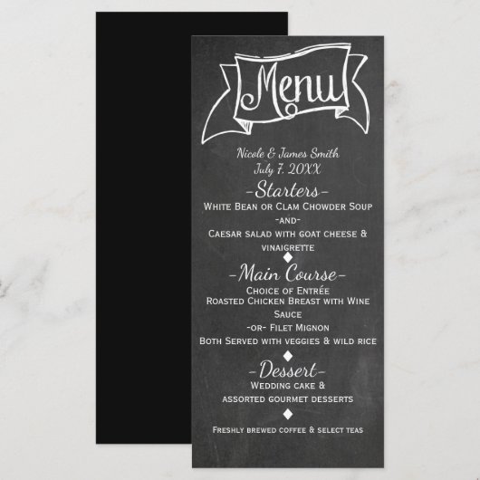 Chalkboard Chalk Look Elegant Wedding Menu Kaart (Voorkant / Achterkant)