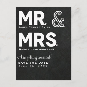 Chalkboard Chalk Mr. & Mrs. Wedding Save the Date Aankondigingskaart