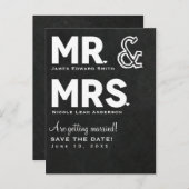 Chalkboard Chalk Mr. & Mrs. Wedding Save the Date Aankondigingskaart (Voorkant / Achterkant)