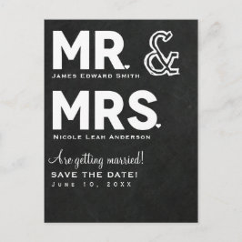 Chalkboard Chalk Mr. & Mrs. Wedding Save the Date Aankondigingskaart