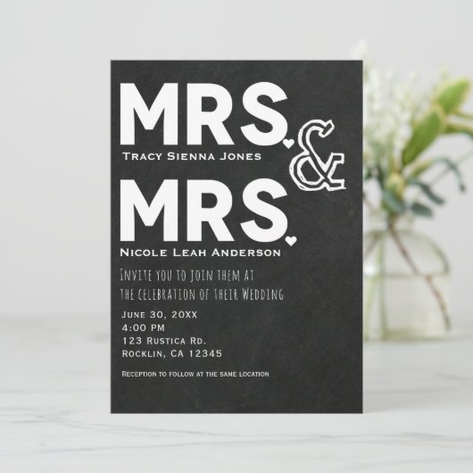 Chalkboard Chalk Mrs & Mrs Wedding Verloving Kaart (Staand voorkant)