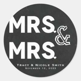 Chalkboard Chalk Mrs & Mrs Wedding Verloving Ronde Sticker