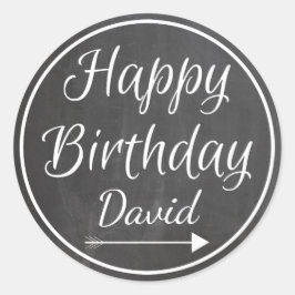 Chalkboard Chalked White Lijst Happy Birthday Name Ronde Sticker