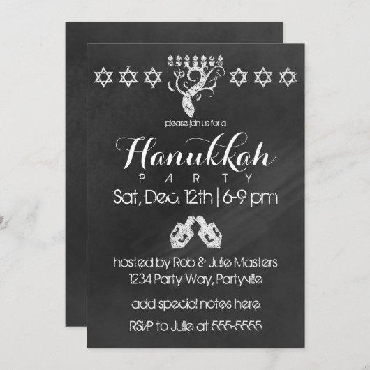 Chalkboard Chanoeka uitnodiging (Voorkant / Achterkant)