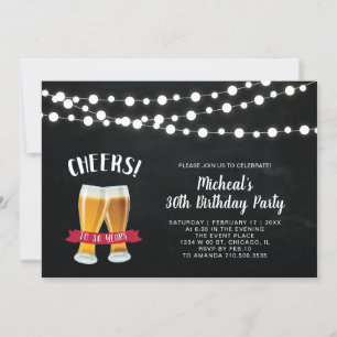 Chalkboard, Cheers 30th Birthday Party Invitation Kaart