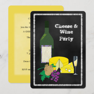 Chalkboard Cheese & Wine Celebrat Party Invitation Kaart