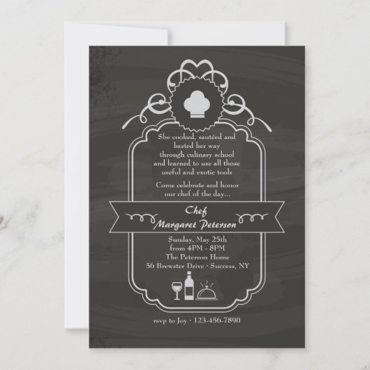 Chalkboard Chef Afstuderen Invitation Kaart (Voorkant)