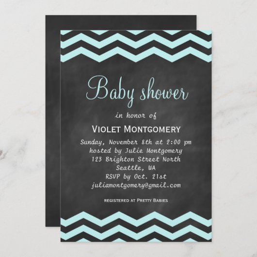 Chalkboard & Chevron Baby shower Uitnodiging (Voorkant / Achterkant)