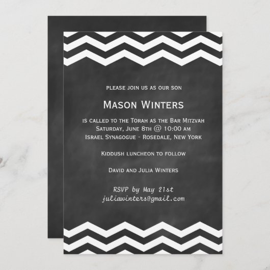 Chalkboard Chevron Bar Mitzvah Uitnodiging (Voorkant / Achterkant)