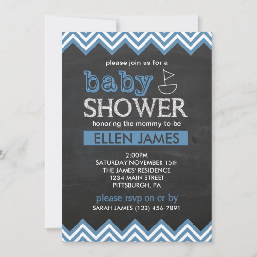 Chalkboard Chevron Boy Baby shower Invitation Kaart (Voorkant)