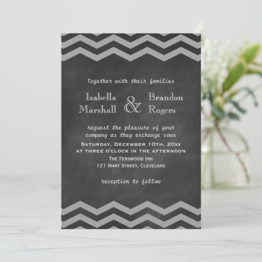 Chalkboard Chevron Wedding Invitation Kaart (Staand voorkant)
