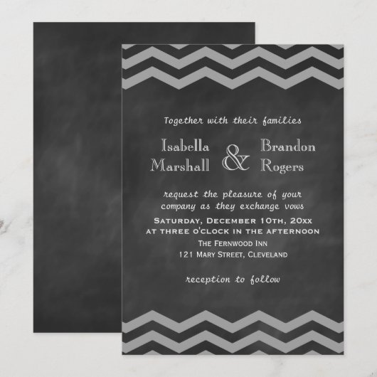 Chalkboard Chevron Wedding Invitation Kaart (Voorkant / Achterkant)