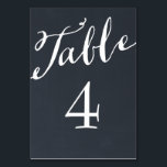 Chalkboard Chic Calligraphy Tafelnummers<br><div class="desc">Eenvoudige en chique elegante tafel nummer kaarten met een kalligrafie stijl script lettertype op een afgedrukte faux krijtbord textuur achtergrond. Pas elke kaart aan met uw tafelnummers om aan elke grootte of bruiloft te voldoen. Klik op Aanpassen om het nummer lettertype en de kleur te wijzigen of de achtergrondkleur te...</div>