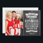 Chalkboard Chrismas nieuwe jaren | Vakantieknopkaa Feestdagenkaart<br><div class="desc">Meerdere fotoaanpassingen — Maak aangepaste uitnodigingen en aankondigingen voor elke speciale gelegenheid</div>