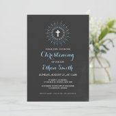 Chalkboard Christening/Baptism Uitnodiging - Blauw (Staand voorkant)