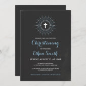 Chalkboard Christening/Baptism Uitnodiging - Blauw (Voorkant / Achterkant)