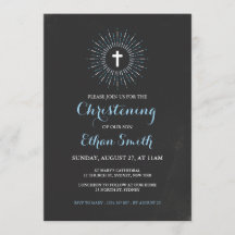 Chalkboard Christening/Baptism Uitnodiging - Blauw
