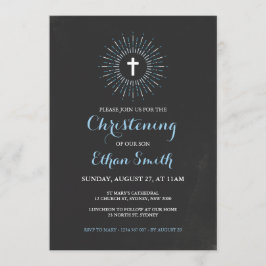 Chalkboard Christening/Baptism Uitnodiging - Blauw