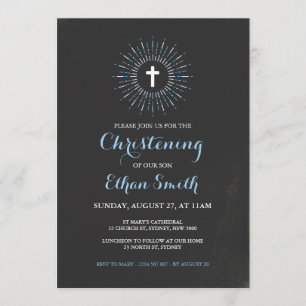Chalkboard Christening/Baptism Uitnodiging - Blauw