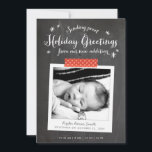 Chalkboard Christmas Baby Aankondiging<br><div class="desc">Een perfecte keuze voor nieuwe ouders, deze kerstkaart stuurt kerstgroeten terwijl u uw lieve nieuwe toevoeging in een moderne rustieke stijl presenteert met een krijtbord achtergrond en stijl foto lijst geaccentueerd met rode polka dot washi tape. Personaliseer de voorkant met de geboortedetails van de baby en de achterkant met een...</div>