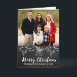 Chalkboard Christmas Folded Photo Card Feestdagen Kaart<br><div class="desc">Krijtbordachtergrond met handgetekende krijtdecoraties en kerstklokken,  "Merry Christmas" script in wit gevouwen fotokaart. Tekst personaliseren of verwijderen.</div>