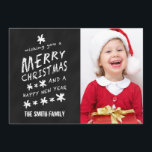 CHALKBOARD CHRISTMAS HOLIDAY FOTO CARD FEESTDAGENKAART<br><div class="desc">CHALKBOARD CHRISTMAS HOLIDAY FOTO CARD. Fun chalk font used on a black chalkboard effect background. Ik wens u een prettig kerstfeest en een gelukkig nieuwjaar. Personaliseer je jouw naam en familiefoto. Elke Clarke© voor Monogram Gallery.</div>