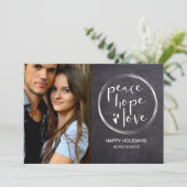 Chalkboard Christmas PEACE HOPE LOVE Gepersonalise Feestdagenkaart (Staand voorkant)