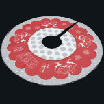 Chalkboard Christmas Polka Dots Boomrok Kerstboom Rok<br><div class="desc">Stijlvolle krijtbord kerstboom rok met rendieren en sneeuwvlokken. Rode geschulpte achtergrond op het binnengebied en de rand van de stip van de polka in grijs en wit.</div>