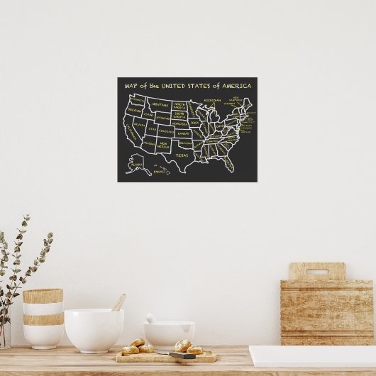 Chalkboard Classroom Map van de Verenigde Staten Poster (Keuken)