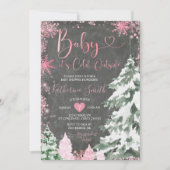 Chalkboard Cold Baby shower Forest Pink Snowflakes Kaart (Voorkant)