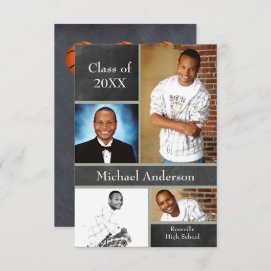 Chalkboard Collage Basketball-3x5Afstudeerder Aank Kaart (Voorkant / Achterkant)