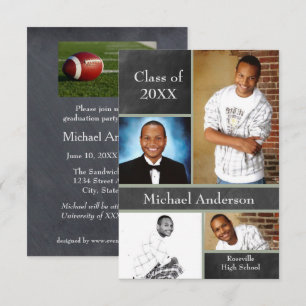 Chalkboard Collage Football - 3x5 Afstudeerder Aan Kaart