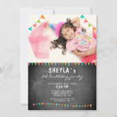 Chalkboard Colorful Bunting Flags Birthday Foto Kaart (Voorkant)