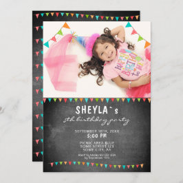 Chalkboard Colorful Bunting Flags Birthday Foto Kaart