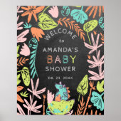 Chalkboard Colorful Dino Baby shower Welkom Poster (Voorkant)